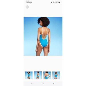 New Medium Shade & Shore Blue White Open Back One Piece Swimsuit Bathing Suit